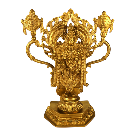 Handcrafted Brass Tirupati Balaji Idol – Lord Venkateswara Statue with Shankh and Chakra for Temple, Home Mandir, and Festive Worship