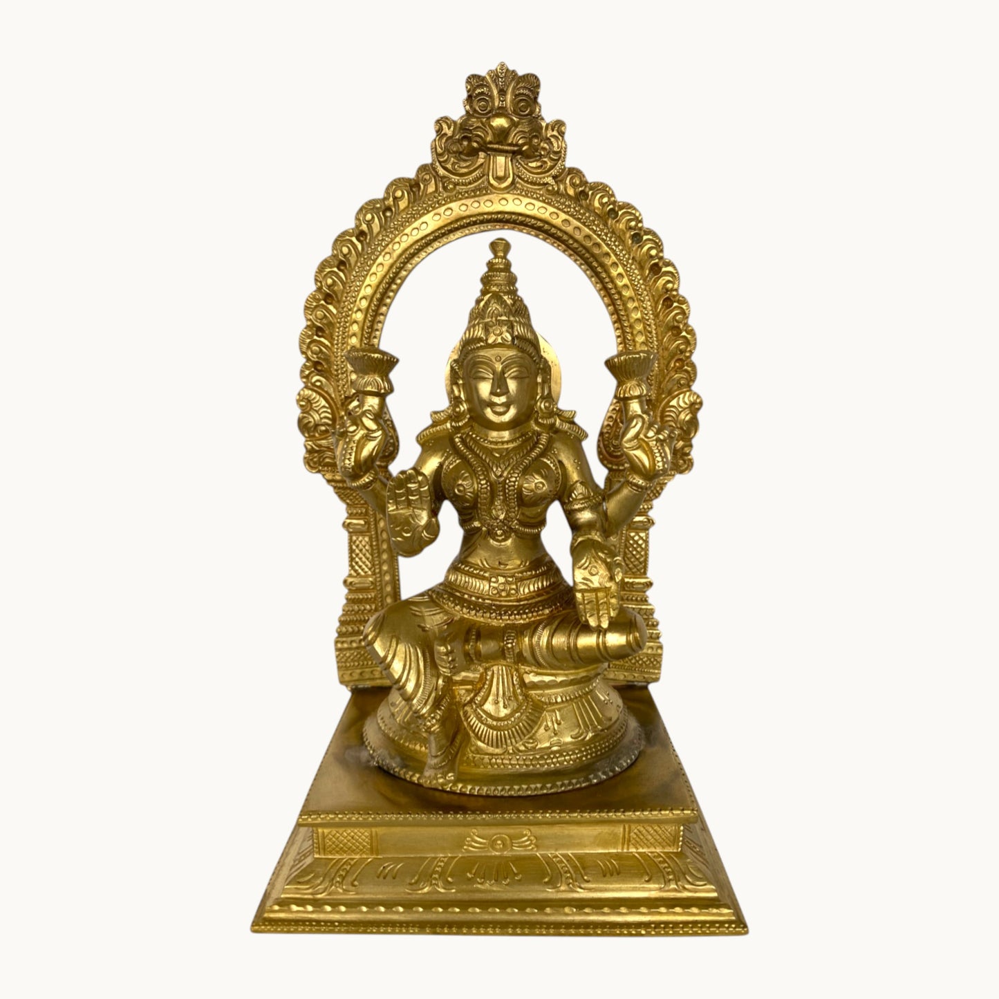 Handcrafted Brass Lakshmi Statue with Arch | Solid Brass Goddess Idol for Home Temple