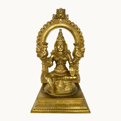 Handcrafted Brass Lakshmi Statue with Arch | Solid Brass Goddess Idol for Home Temple