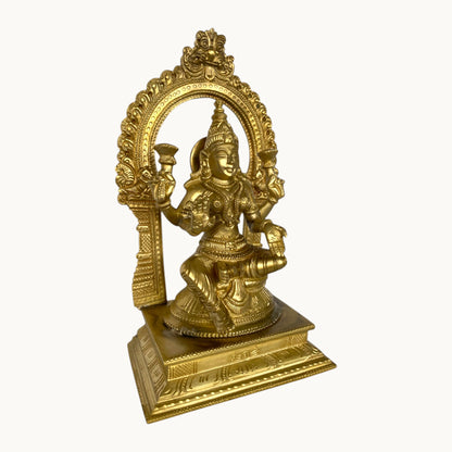 Handcrafted Brass Lakshmi Statue with Arch | Solid Brass Goddess Idol for Home Temple