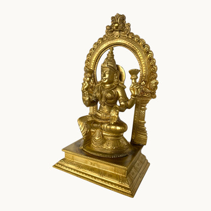 Handcrafted Brass Lakshmi Statue with Arch | Solid Brass Goddess Idol for Home Temple