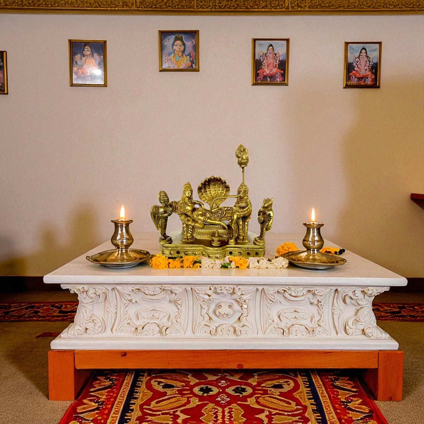 Thar Arts And Furniture - Brass Lord Vishnu Idol |Brass Padmanabhaswamy Idol | Brass Lord Vishnu Resting on Sheshnaag |Decorative Brass idol of vishnu |