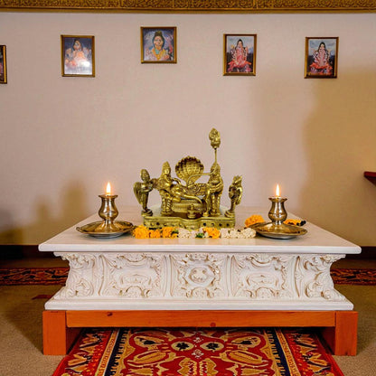Thar Arts And Furniture - Brass Lord Vishnu Idol |Brass Padmanabhaswamy Idol | Brass Lord Vishnu Resting on Sheshnaag |Decorative Brass idol of vishnu |