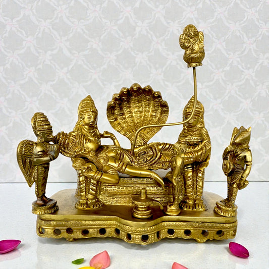 Brass Lord Vishnu Idol – Padmanabhaswamy Resting on Sheshnaag | Thar Arts & Furniture