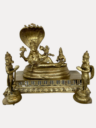 Thar Arts And Furniture - Brass Lord Vishnu Idol |Brass Padmanabhaswamy Idol | Brass Lord Vishnu Resting on Sheshnaag |Decorative Brass idol of vishnu |