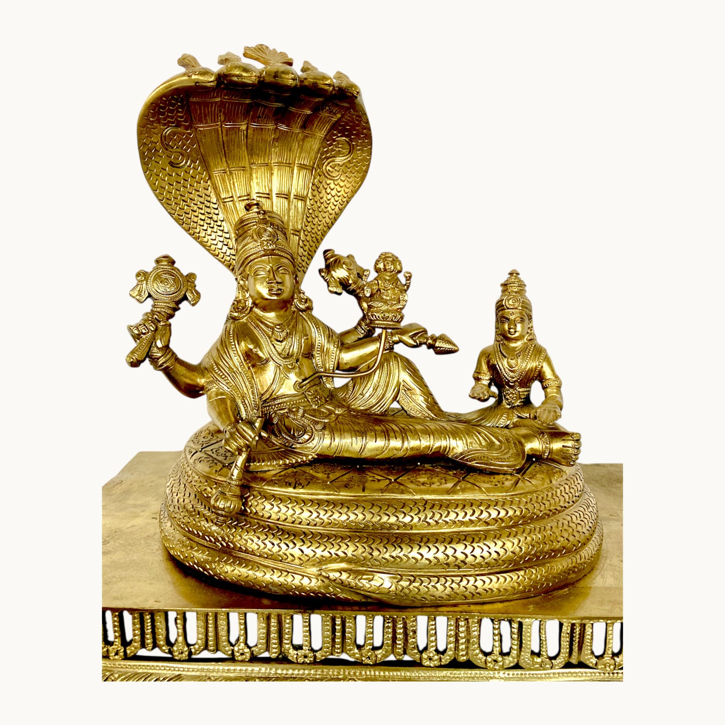Thar Arts And Furniture - Bronze Lord Vishnu Resting on Sheshnaag