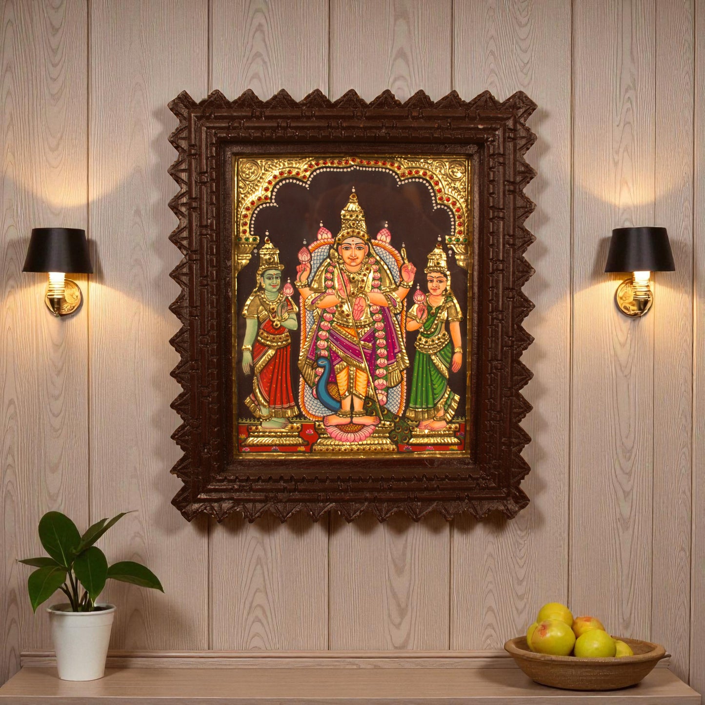 Thar Arts And Furniture - Murugan Valli Deivanai Tanjore Painting