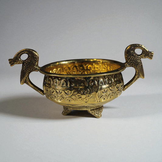 Handcrafted Brass Twin Peacock Design Urli Bowl – Elegant Indian Centerpiece for Floating Flowers and Celebratory Decor