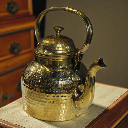 Indian Hammered Brass Kettle – Antique Golden Tea Pot with Handle