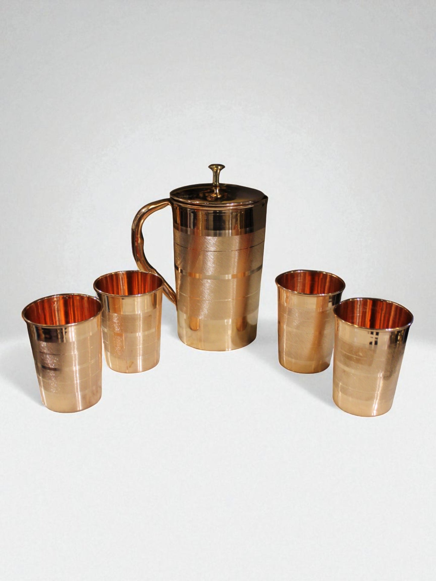Pure Copper Jug with 4 Glasses Set – Ayurvedic Water Pitcher and Tumbler Combo for Healthy Hydration and Elegant Serving
