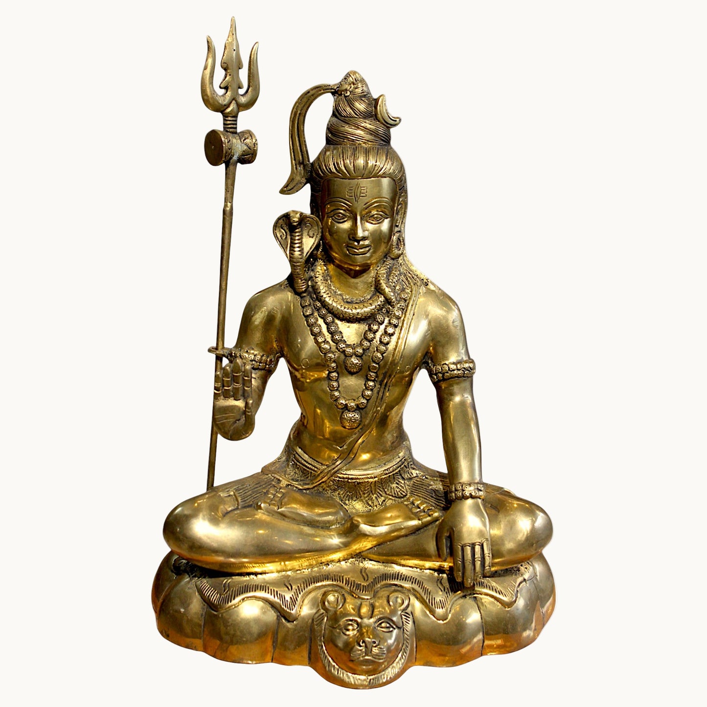Brass Lord Shiva Sitting Idol with Trishul – Divine Home Temple Decor | Thar Arts & Furniture