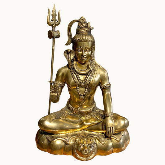 Brass Lord Shiva Sitting Idol with Trishul – Divine Home Temple Decor | Thar Arts & Furniture