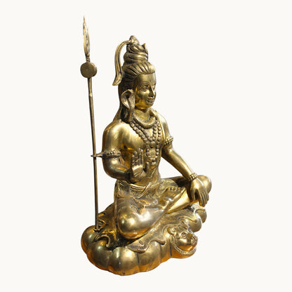 Brass Lord Shiva Sitting Idol with Trishul – Divine Home Temple Decor | Thar Arts & Furniture