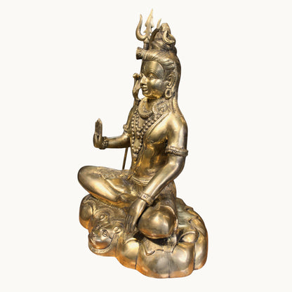 Brass Lord Shiva Sitting Idol with Trishul – Divine Home Temple Decor | Thar Arts & Furniture