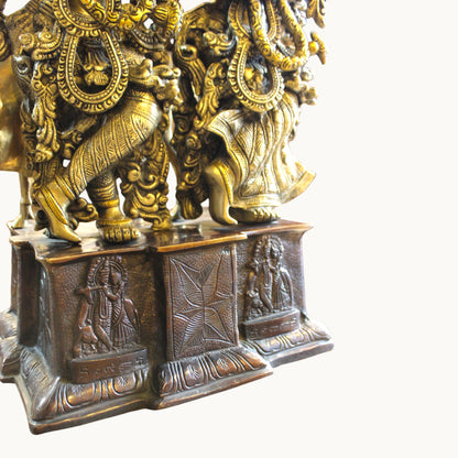 Brass Radha Krishna Idol with Cow – Ornate Base Design | Thar Arts & Furniture
