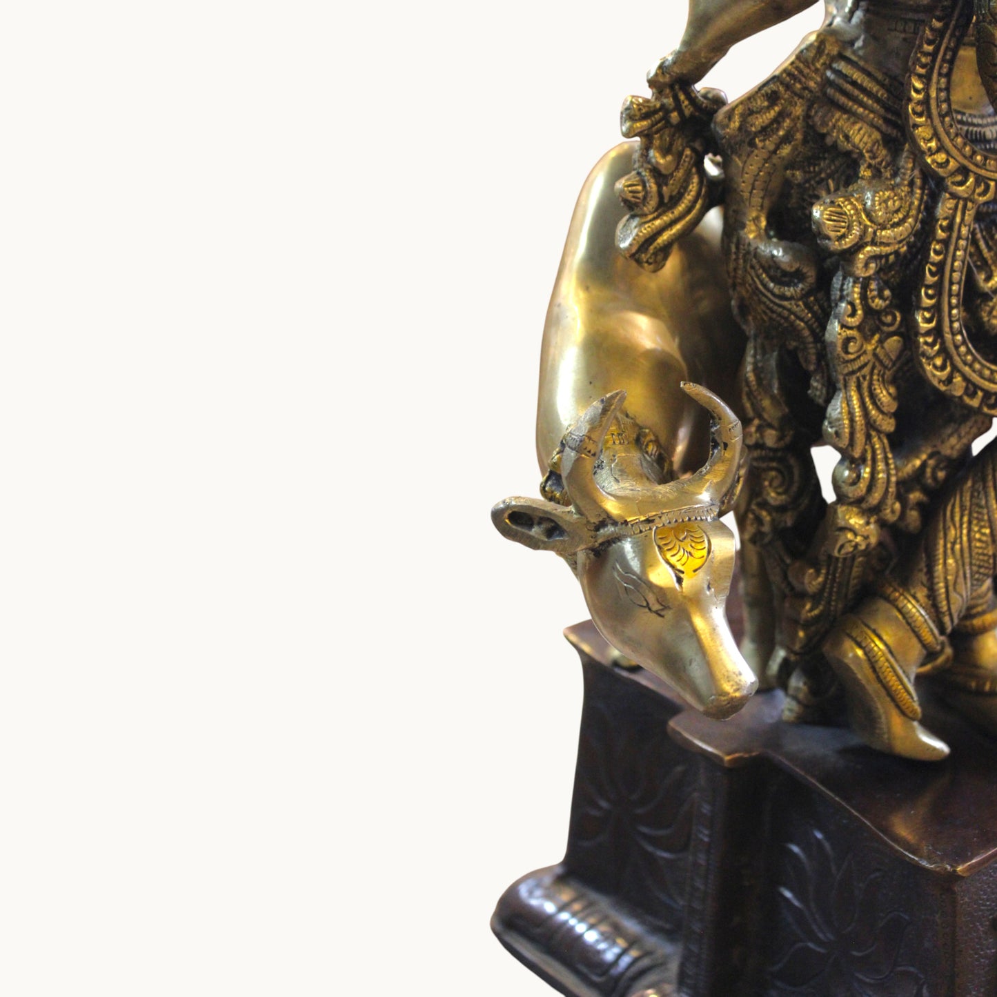 Brass Radha Krishna Idol with Cow – Ornate Base Design | Thar Arts & Furniture