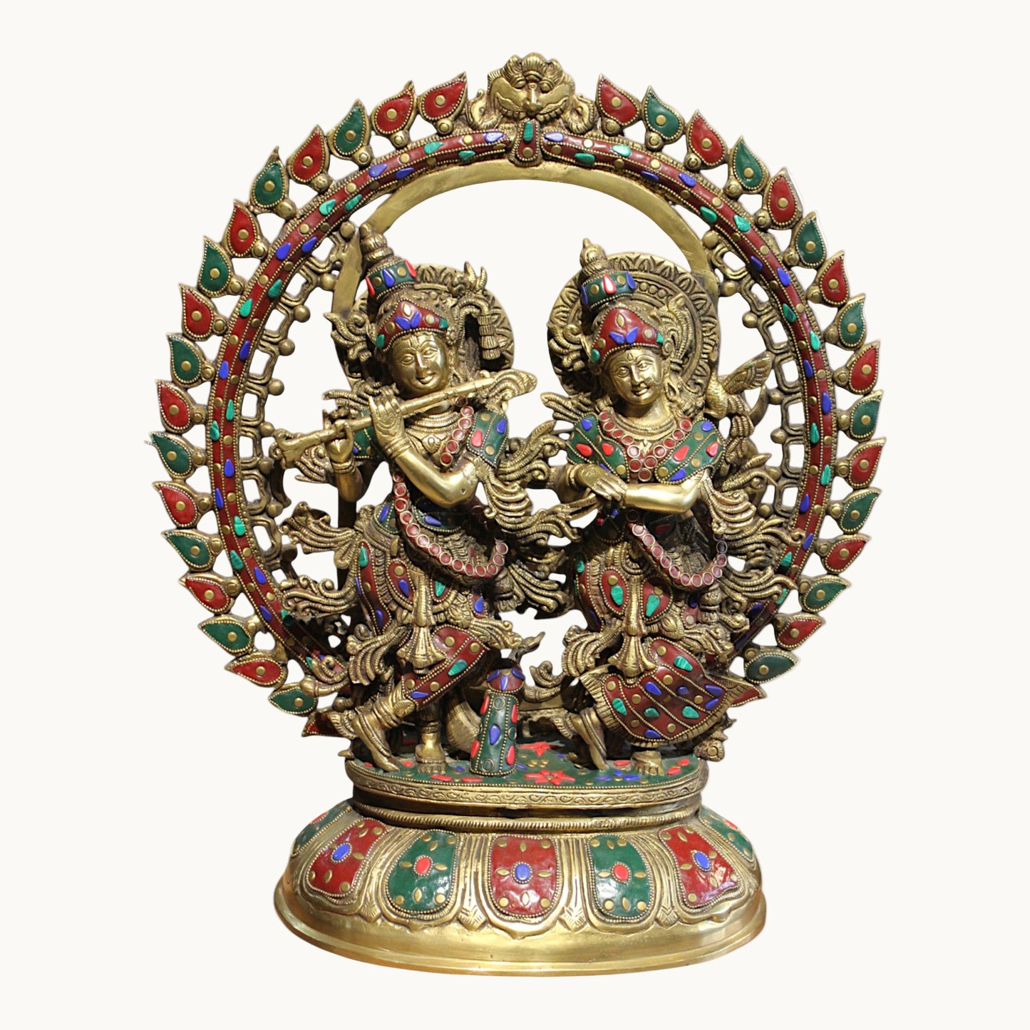 Brass Radha Krishna Idol with Stone Work – Divine Home Temple Decor | Thar Arts & Furniture