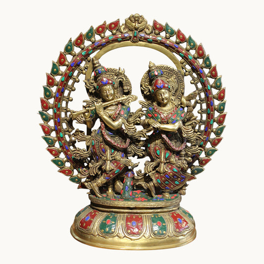 Brass Radha Krishna Idol with Stone Work – Divine Home Temple Decor | Thar Arts & Furniture