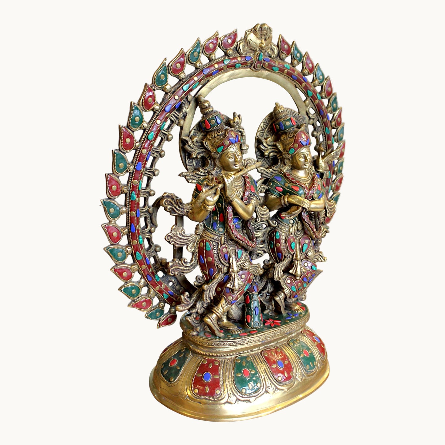 Brass Radha Krishna Idol with Stone Work – Divine Home Temple Decor | Thar Arts & Furniture