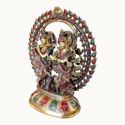 Brass Radha Krishna Idol with Stone Work – Divine Home Temple Decor | Thar Arts & Furniture