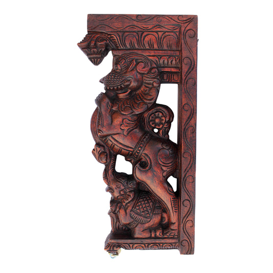 Handcrafted Wooden Yali Guardian Carving Wall Bracket – Temple Style Decor | Thar Arts & Furniture