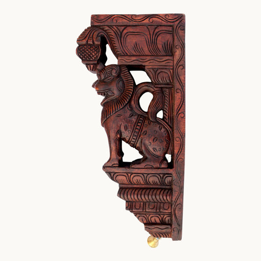 Handcrafted Wooden Yali Carving Wall Bracket – Traditional Temple Style Decor | Thar Arts & Furniture