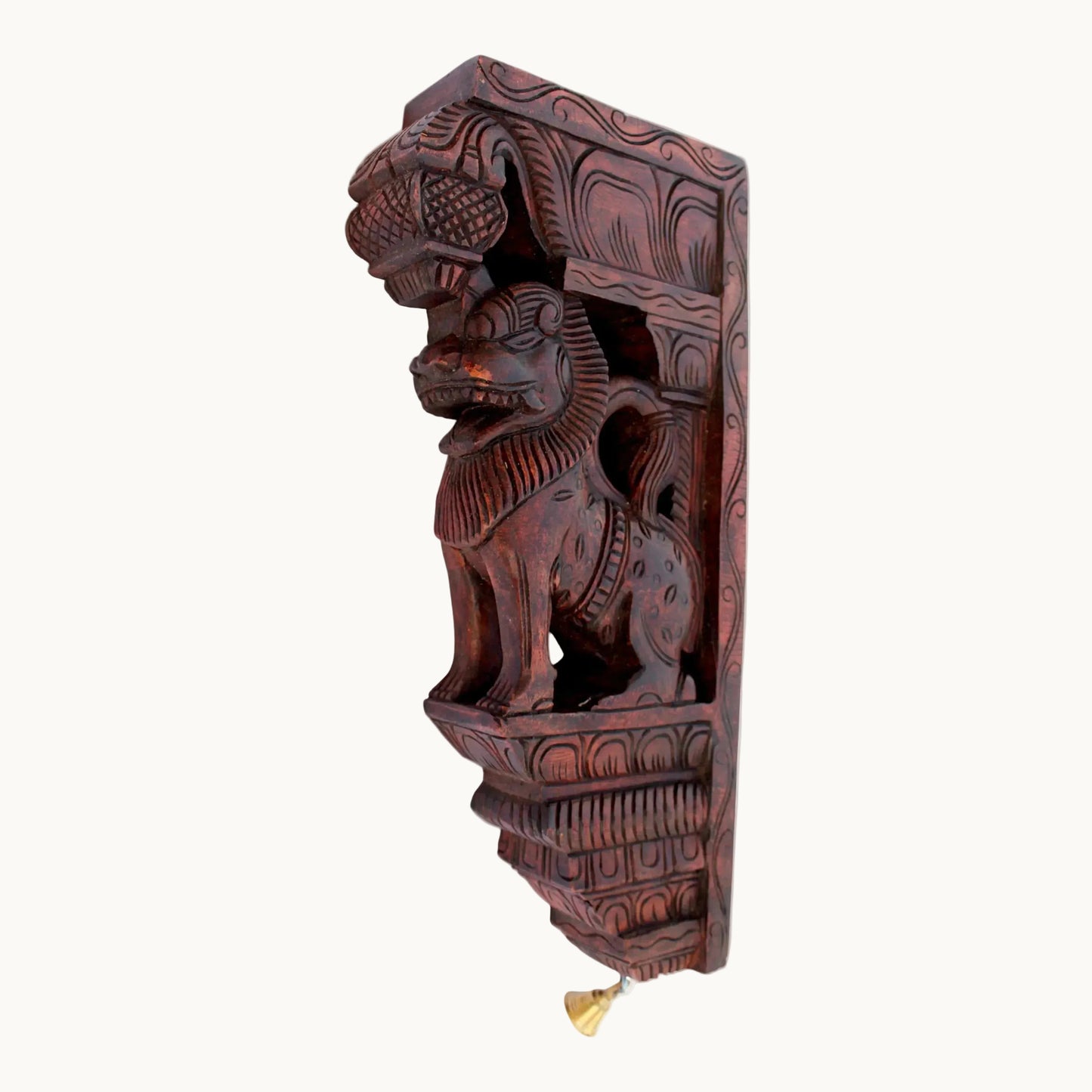 Handcrafted Wooden Yali Carving Wall Bracket – Traditional Temple Style Decor | Thar Arts & Furniture