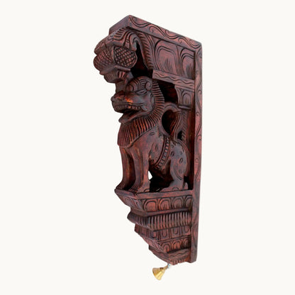 Handcrafted Wooden Yali Carving Wall Bracket – Traditional Temple Style Decor | Thar Arts & Furniture