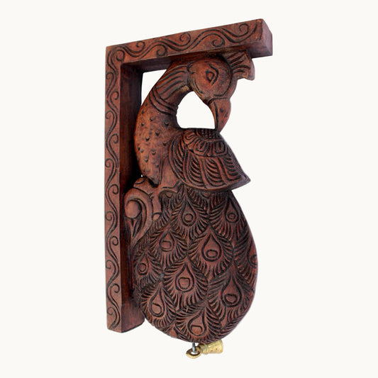 Handcrafted Wooden Peacock Carving Wall Bracket – Traditional Wall Decor | Thar Arts & Furniture