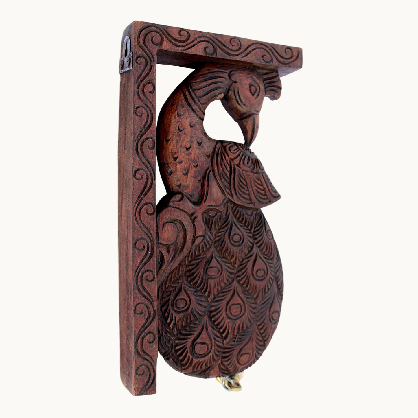 Handcrafted Wooden Peacock Carving Wall Bracket – Traditional Wall Decor | Thar Arts & Furniture