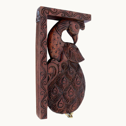 Handcrafted Wooden Peacock Carving Wall Bracket – Traditional Wall Decor | Thar Arts & Furniture