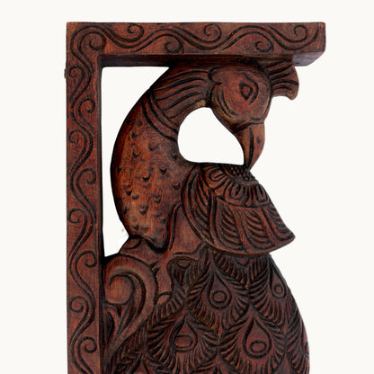Handcrafted Wooden Peacock Carving Wall Bracket – Traditional Wall Decor | Thar Arts & Furniture