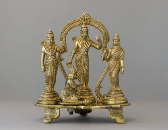 Thar Arts And Furniture - Ramdarbar Statue in Brass | Brass Engraved Auspicious Ram Darbar |Brass Bhagwan Ram Darbar with Sita Laxman Hanuman Idol Statue on Single Frame |Dussehra Puja Statue Durbar of Rama Sita Lakshman and Hanuman Brass