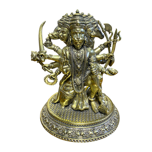 Thar Arts 100% Pure Brass Panchmukhi Hanuman Idol – Five-Faced Hanuman Murti for Pooja & Home Decor