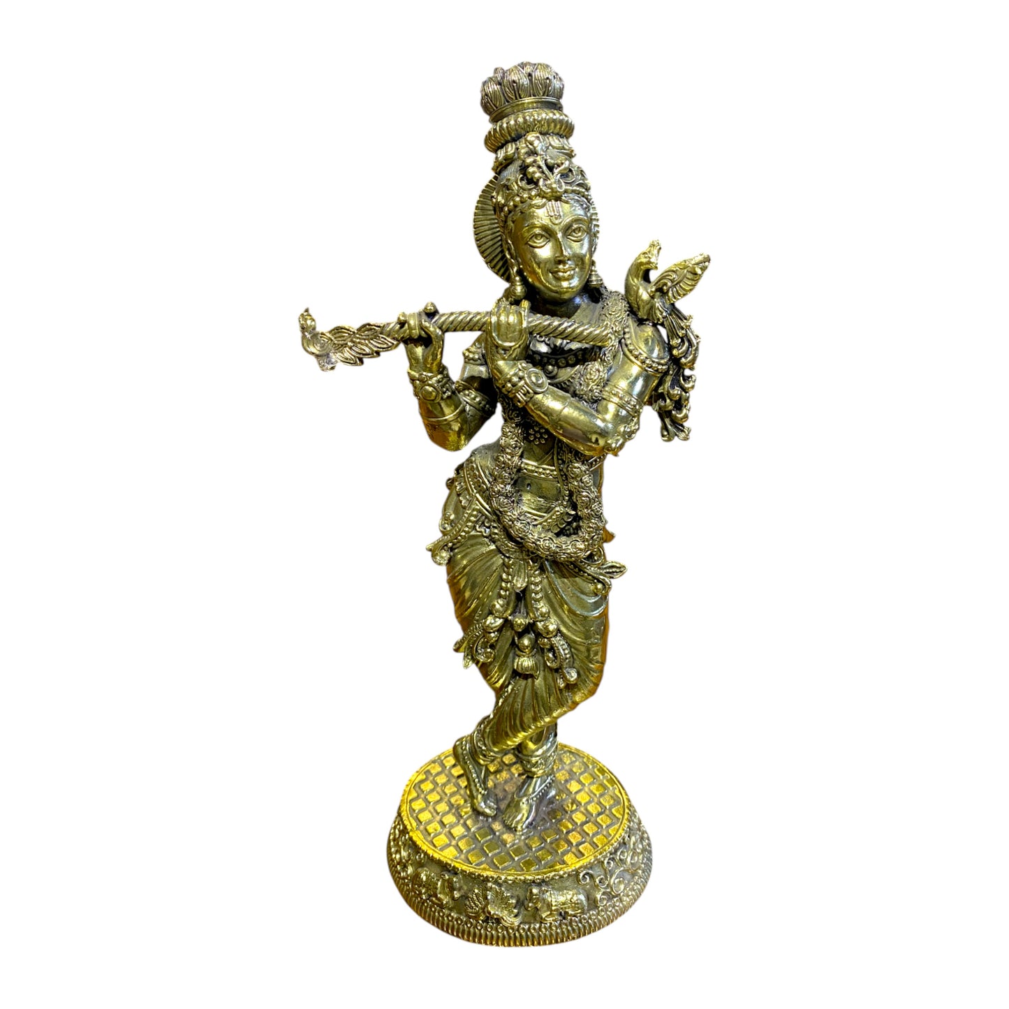 Thar Arts 100% Pure Brass Radha Krishna Idol – Handmade Flute Krishna Murti for Pooja