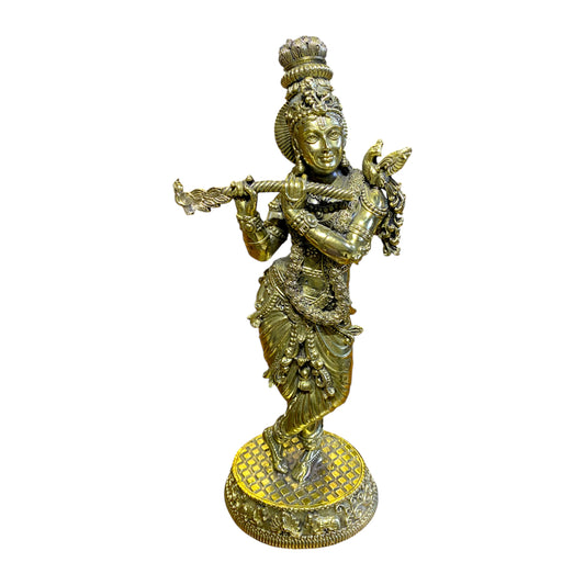 Thar Arts 100% Pure Brass Radha Krishna Idol – Handmade Flute Krishna Murti for Pooja