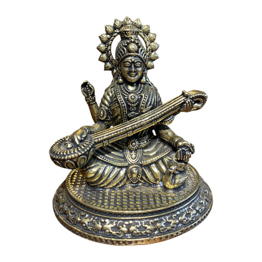 Thar Arts 100% Pure Brass Goddess Saraswati Idol – Handcrafted Murti for Knowledge & Wisdom