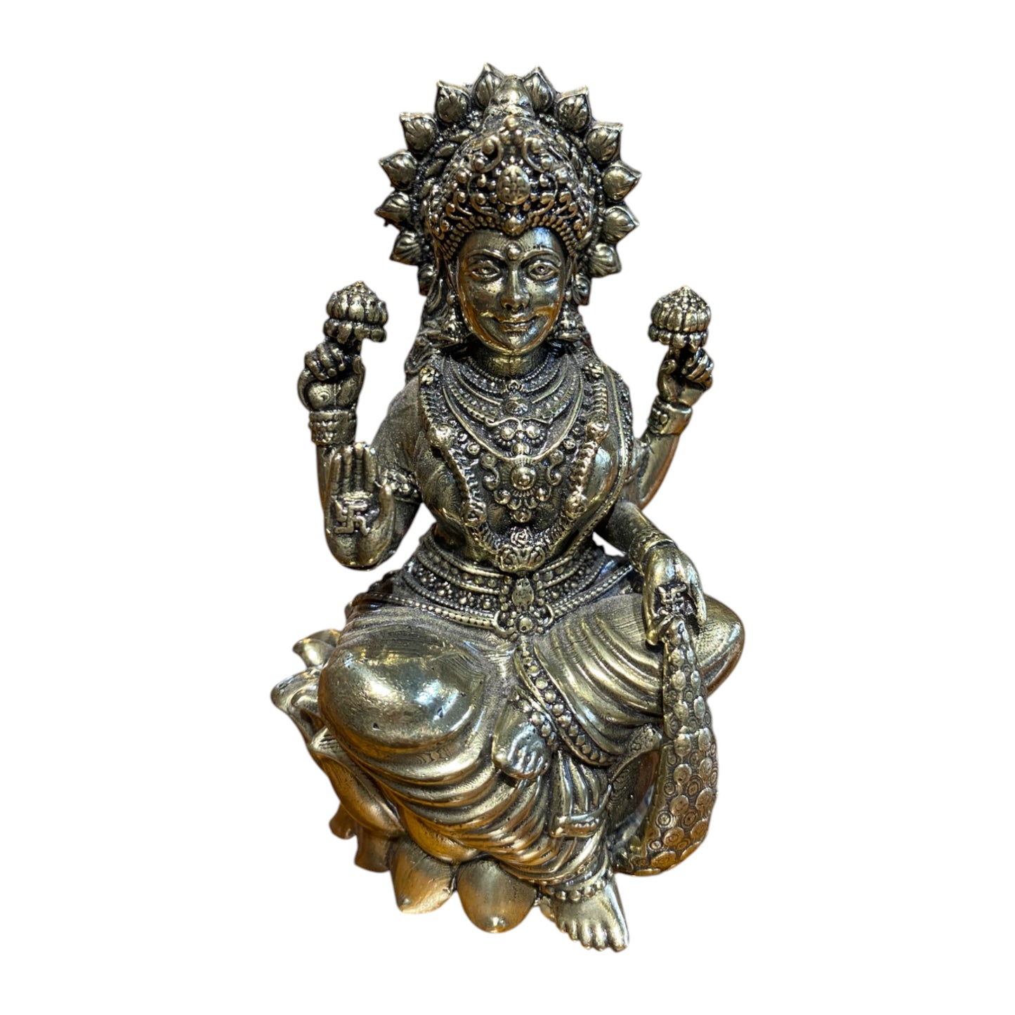 Thar Arts 100% Pure Brass Sitting Lakshmi Murti – Idol of Wealth & Fortune for Home