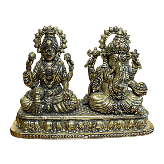 Thar Arts 100% Pure Brass Lakshmi Ganesh Idol Set – Handcrafted Murti for Wealth & Success