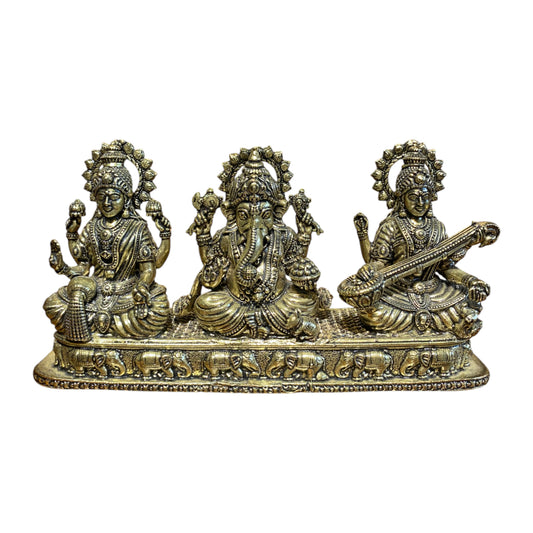 Thar Arts 100% Pure Brass Goddess Lakshmi, Ganesh, Saraswati Idol Set – Handcrafted for Wealth, Success & Knowledge