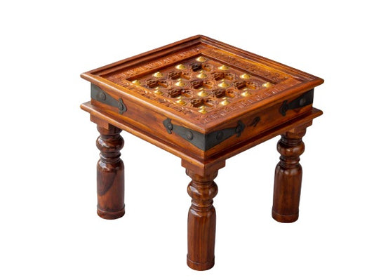 Thar Arts And Furniture - Solid Sheesham Wood Side Table with Brass Art and finish