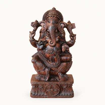 Handcrafted Wooden Carved Ganesha Statue – Traditional Decorative Idol