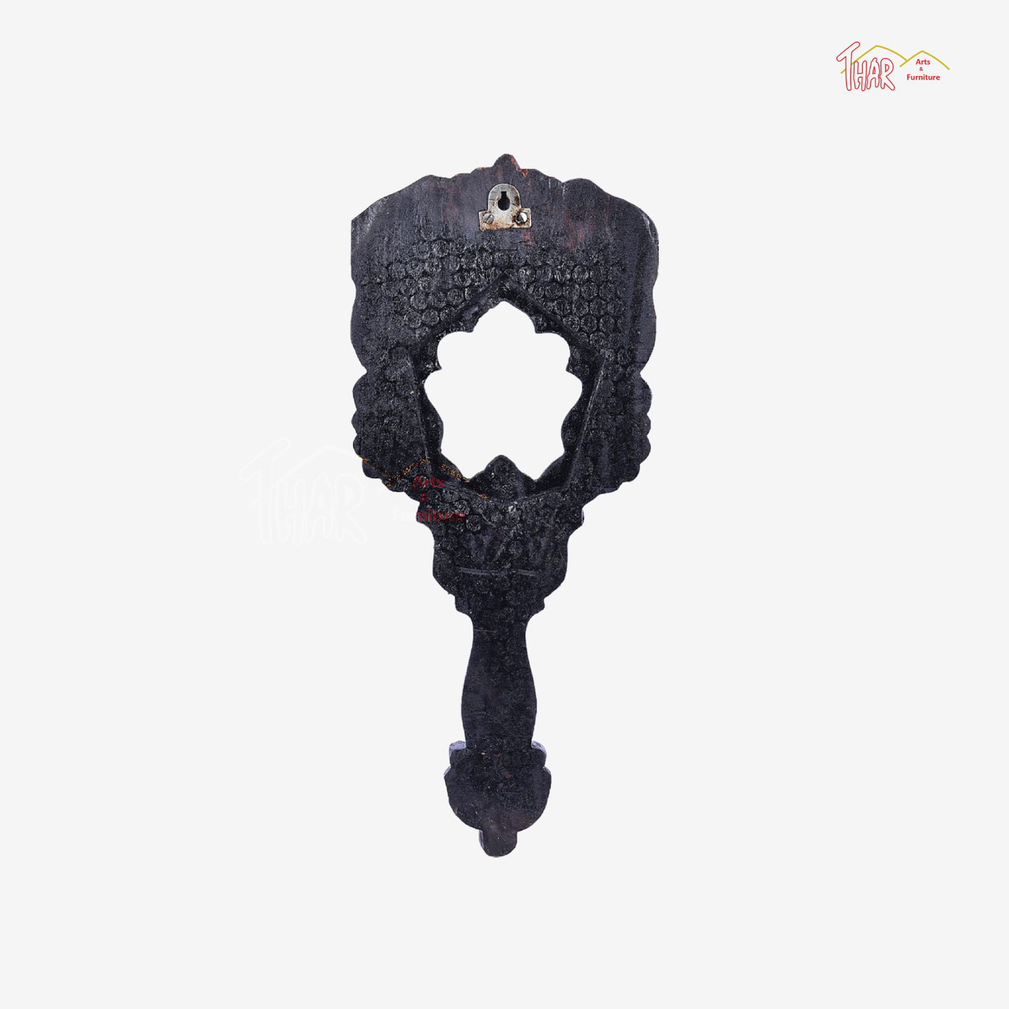 Thar Arts and Furniture - Wooden Hand Carved Hand Mirror with Elephant Design