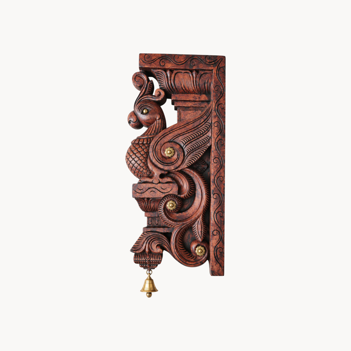 18" Handcrafted Wooden Peacock Wall Bracket with Brass Accents