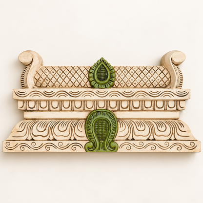 Handcrafted Wooden Painted Gopuram – Ivory & Green Temple Decor