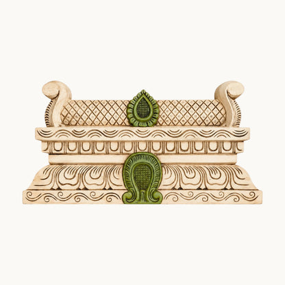Handcrafted Wooden Painted Gopuram – Ivory & Green Temple Decor