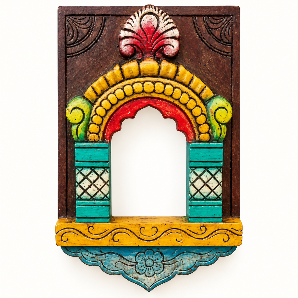 Handcrafted Painted Wooden Hanging Jharokha – Traditional Wall Decor