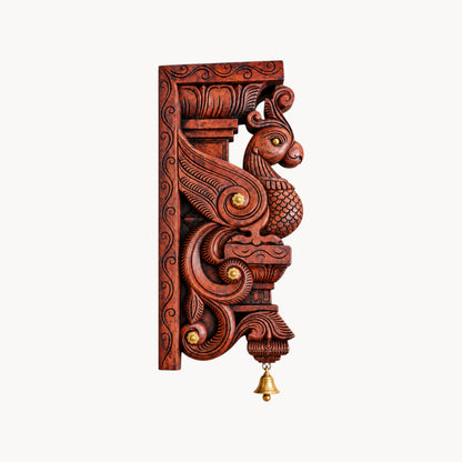 18" Handcrafted Wooden Peacock Wall Bracket with Brass Accents