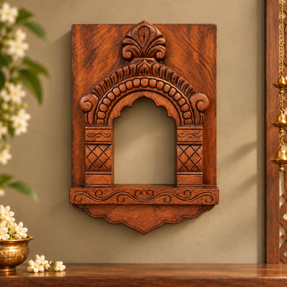 Handcrafted Wooden Hanging Jharokha – Traditional Carved Wall Decor