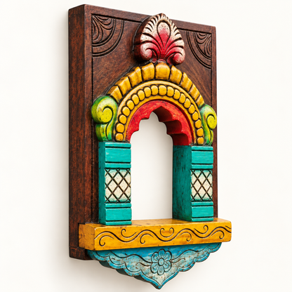 Handcrafted Painted Wooden Hanging Jharokha – Traditional Wall Decor